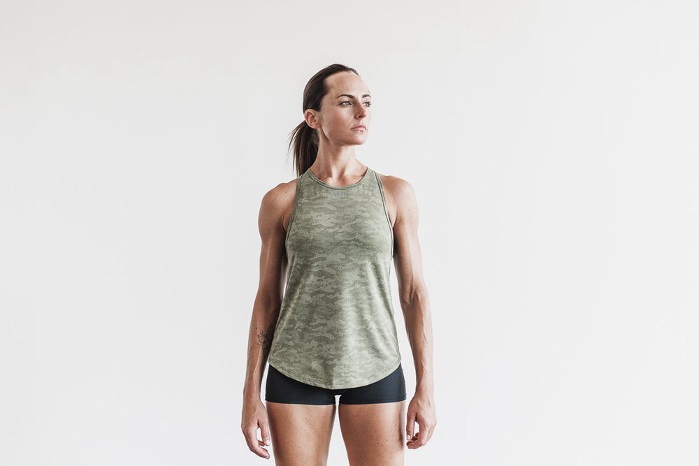 NOBULL Women's Lightweight Textu Tank Tops - Army Camo - Ireland (5369WBHLK)